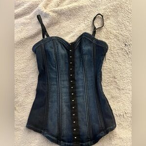Guess Dark Blue Denim Corset with Black Straps